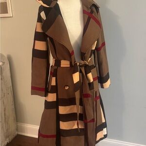 Elegant Tan and Red Women's Trench Coat